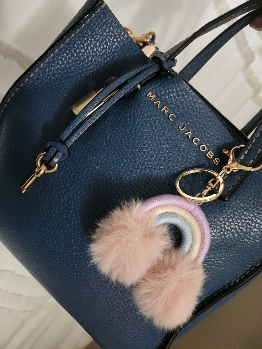 Marc Jacobs Mini Grind Pebbled Leather Tote , In Blue Sea Color.